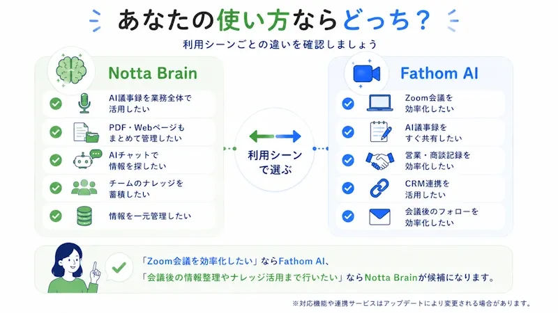 利用シーン別に選ぶならどっち？
