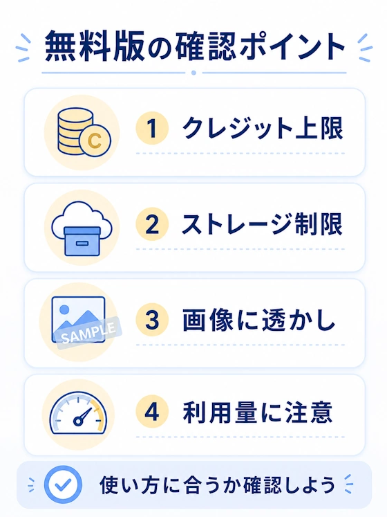無料版の主な制限を整理する図